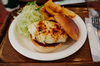 Close-up of breakfast in plate on table