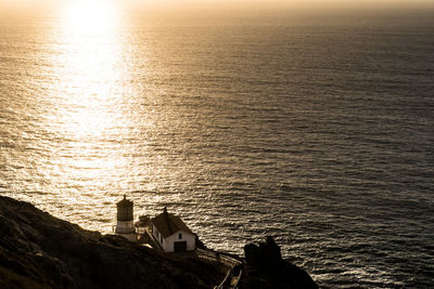 Scenic view of city against sky during sunset