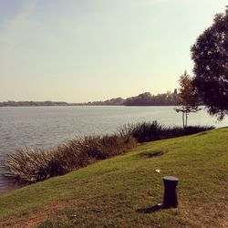 Scenic view of lake against clear sky