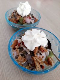 Close-up of ice cream in bowl on table