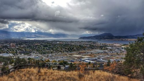 Aerial view of cityscape against sky