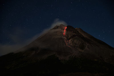 Mount merapi erupts with high intensity at night during a full moon. 