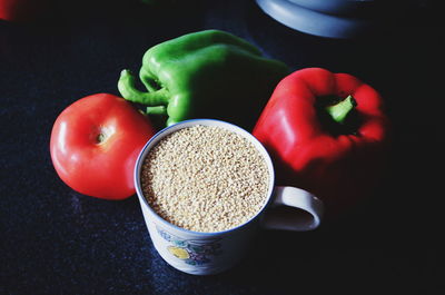 High angle view of tomatoes in bowl