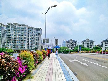 High angle view of road along buildings