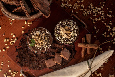 High angle view of spices on table