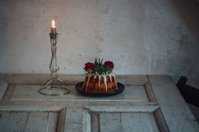 High angle view of cake on table