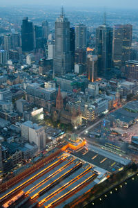 High angle view of buildings in city