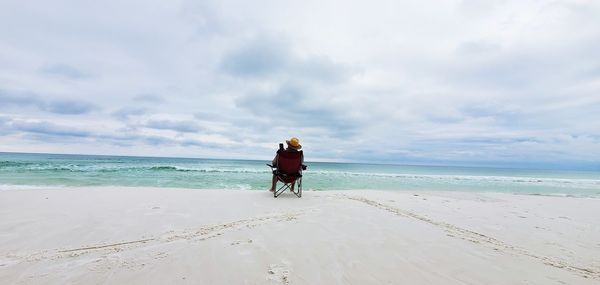 Rear view of man walking on beach