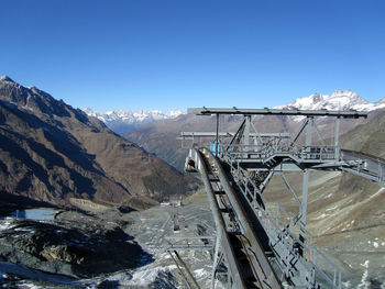 Scenic view of snowcapped mountains against clear sky