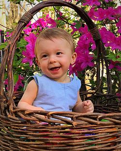 Portrait of smiling girl with flowers