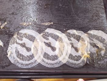 High angle view of bread on table