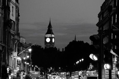 View of illuminated clock tower at night