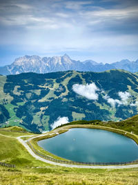 Scenic view from above over saalbach- hinterglemm, austria. love is in the air.