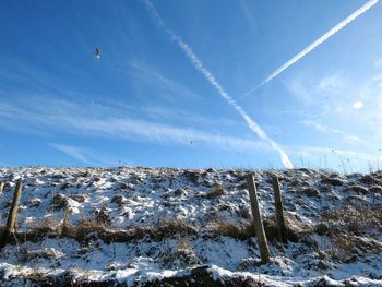 Low angle view of vapor trails in sky