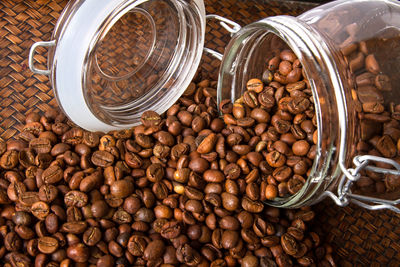 Directly above shot of coffee beans in container