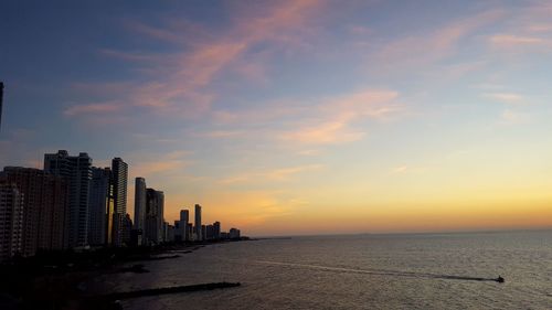 View of city at sunset