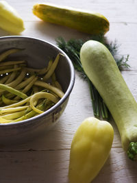 High angle view of vegetables on table