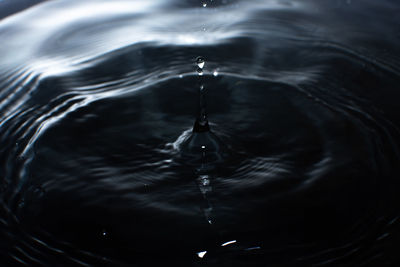 High angle view of drop falling on water