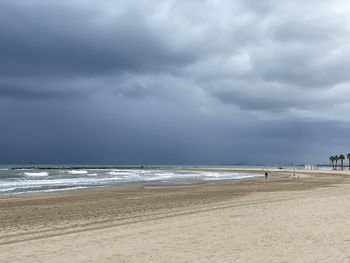 Scenic view of beach against cloudy sky