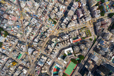 High angle view of buildings in city