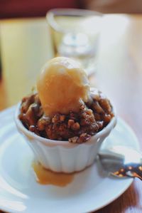 Close-up of dessert in plate on table