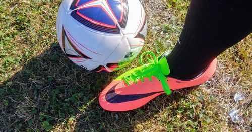 Low section of person standing on field