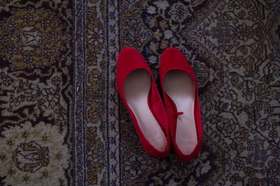 High angle view of shoes on wall