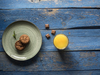 High angle view of drink in bowl on table