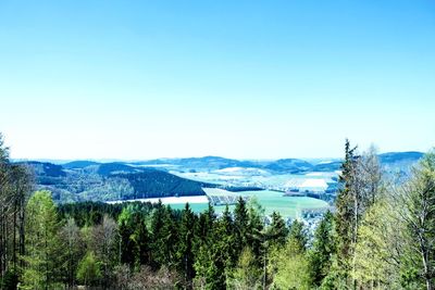 Panoramic view of landscape against clear blue sky