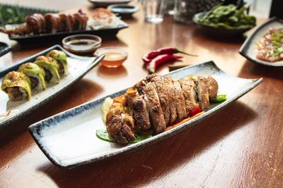 High angle view of food on table