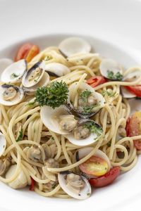 Close-up of noodles in plate