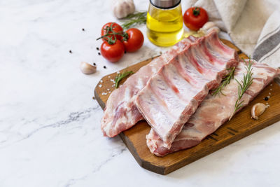 High angle view of food on table