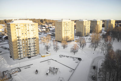 High angle view of blocks of flats at winter