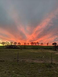 Scenic view of field against sky during sunset