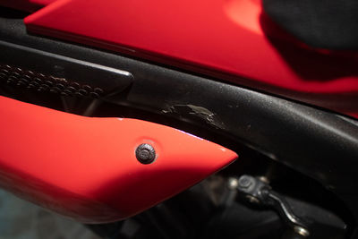 High angle view of red vintage car