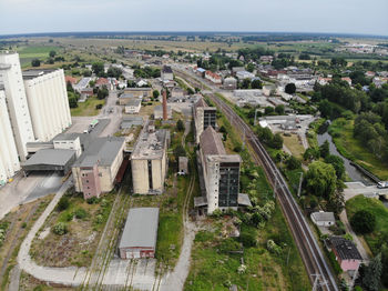 High angle view of buildings in city