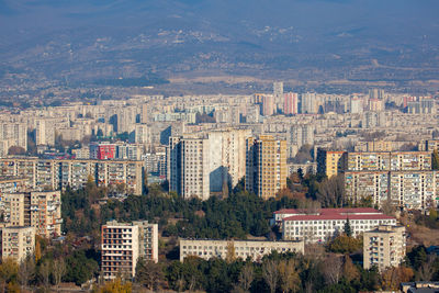 High angle view of buildings in city