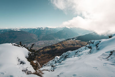 Scenic view of snowcapped mountains against sky