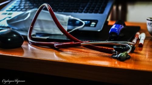 Close-up of laptop on table