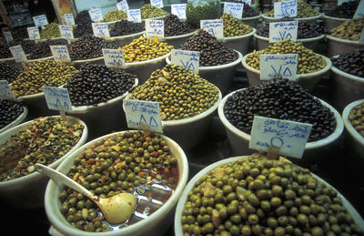 High angle view of fruits for sale