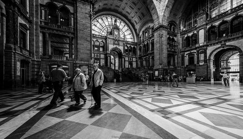 People walking in town square