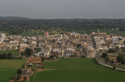 High angle view of townscape against sky