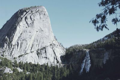 Rock formations against clear blue sky