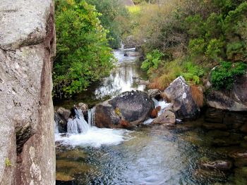 Scenic view of river flowing through rocks