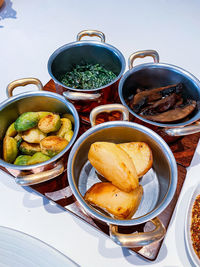 High angle view of food in plate on table