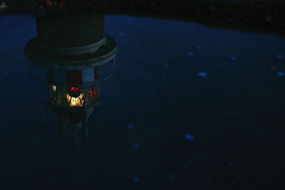 High angle view of illuminated lantern at night