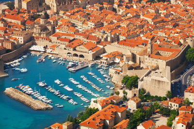 High angle view of buildings in city