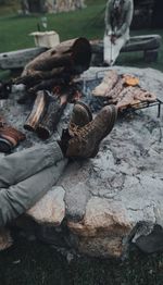 High angle view of man preparing food