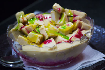 Close-up of ice cream sundae in bowl