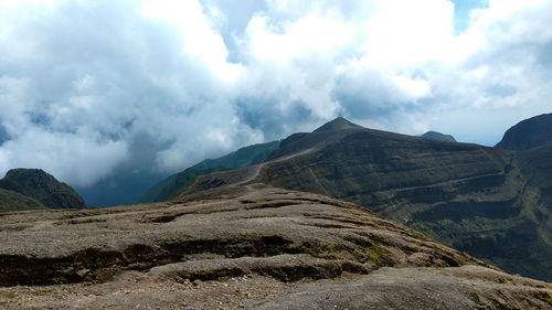 Panoramic view of landscape and mountains against sky